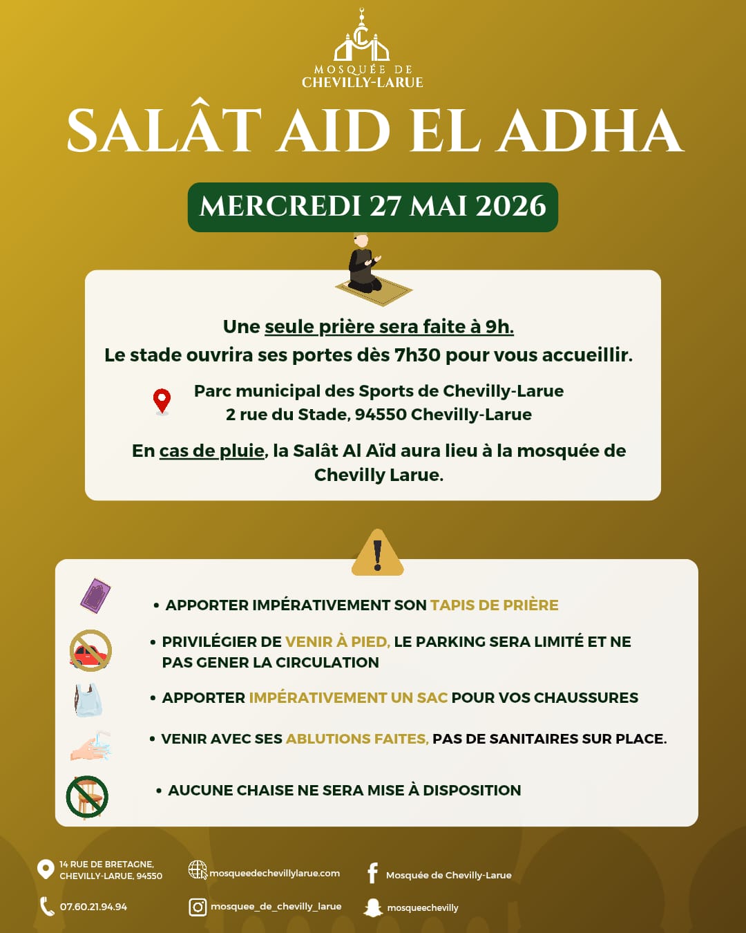 Salât Aïd El Adha à 9h